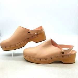 J. Crew Women's Wooden Sole Pink Leather Clogs Sz 10.5